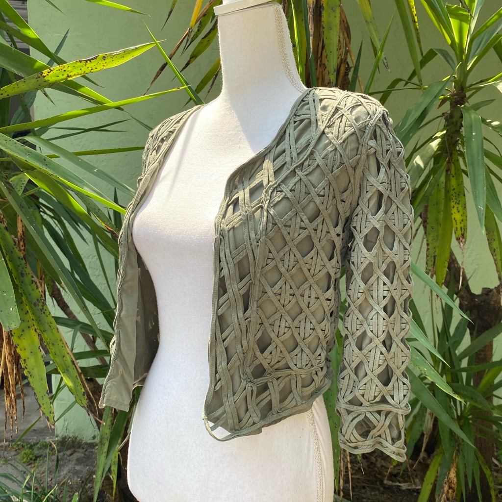 Silk Crochet Olive Woven Green Jacket